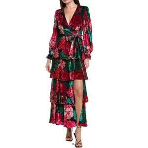 Hutch Bardot Wrap Tiered Maxi Dress